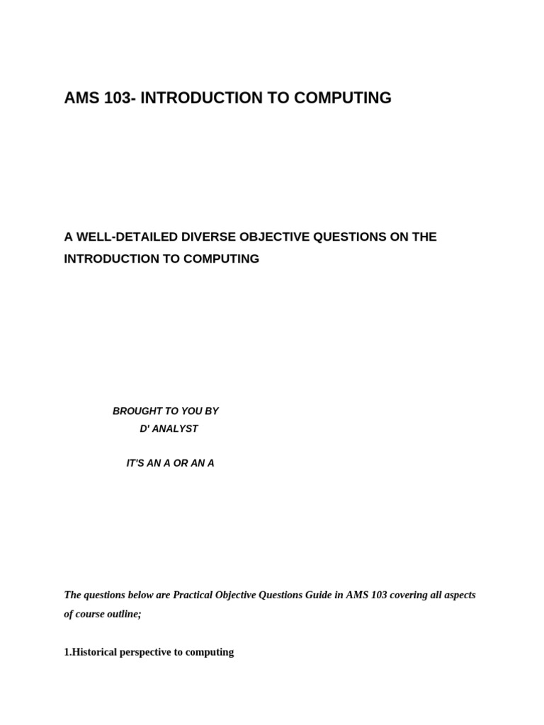 AMS 103 Computing Objective Questions | PDF | Computer Programming ...