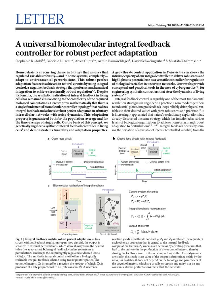 Letter: A Universal Biomolecular Integral Feedback Controller For ...