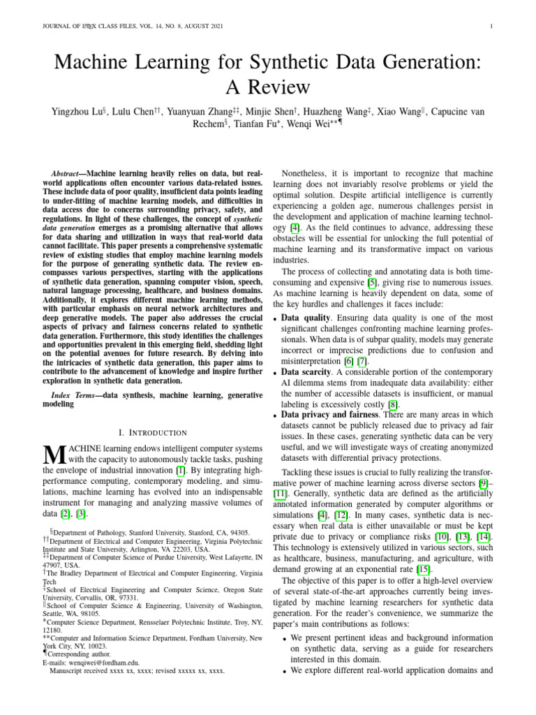 Machine Learning For Synthetic Data Generation: A Review | PDF ...