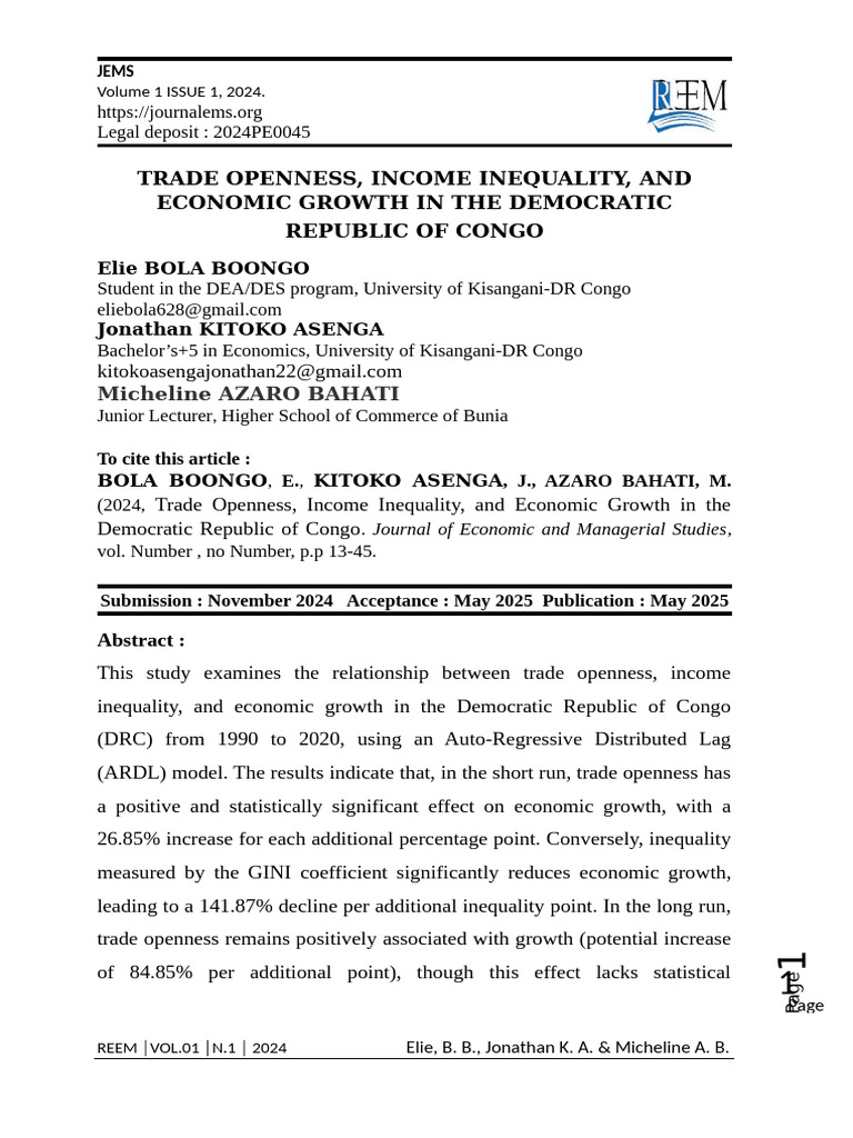 Impact de l'Ouverture Commerciale en RDC | PDF | Croissance économique ...