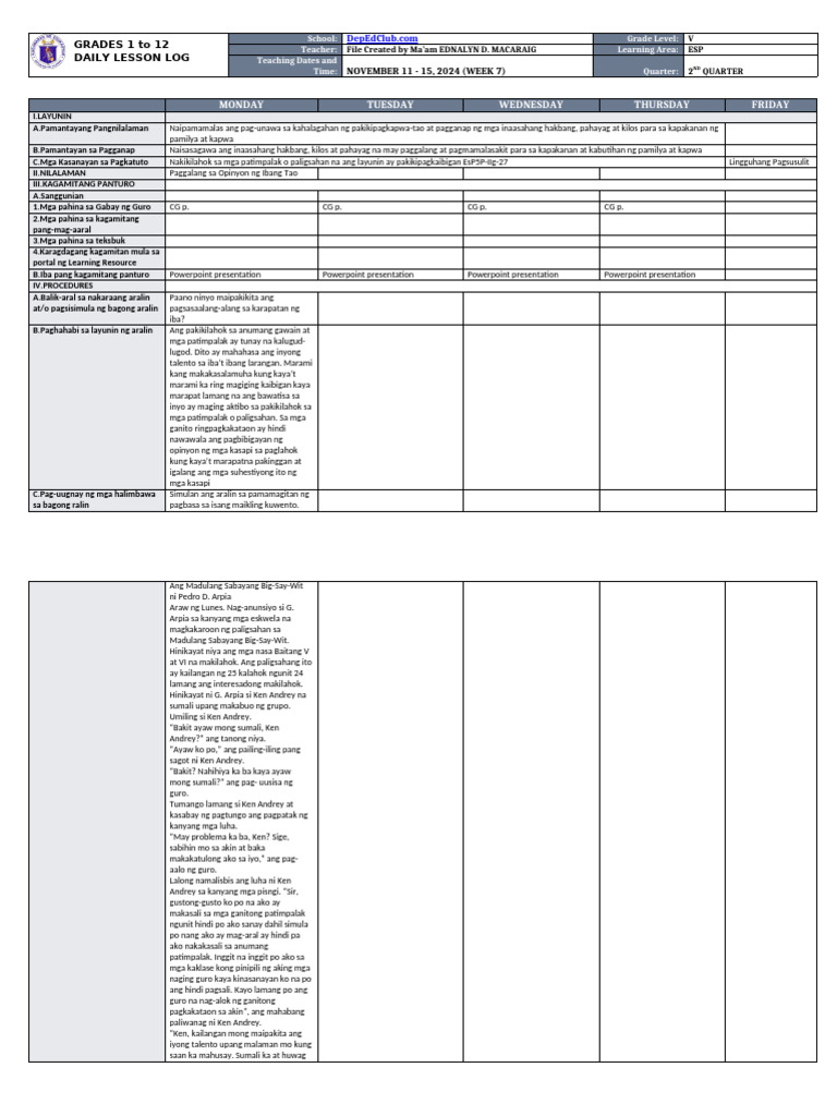 DLL - Esp 5 - Q2 - W7 | PDF