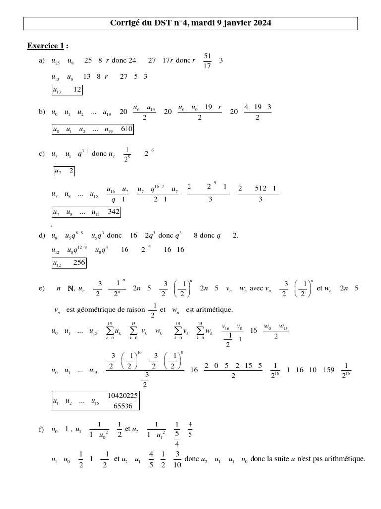 Corrigé DST n°4 - Mathématiques 2024 | PDF | Mathématiques