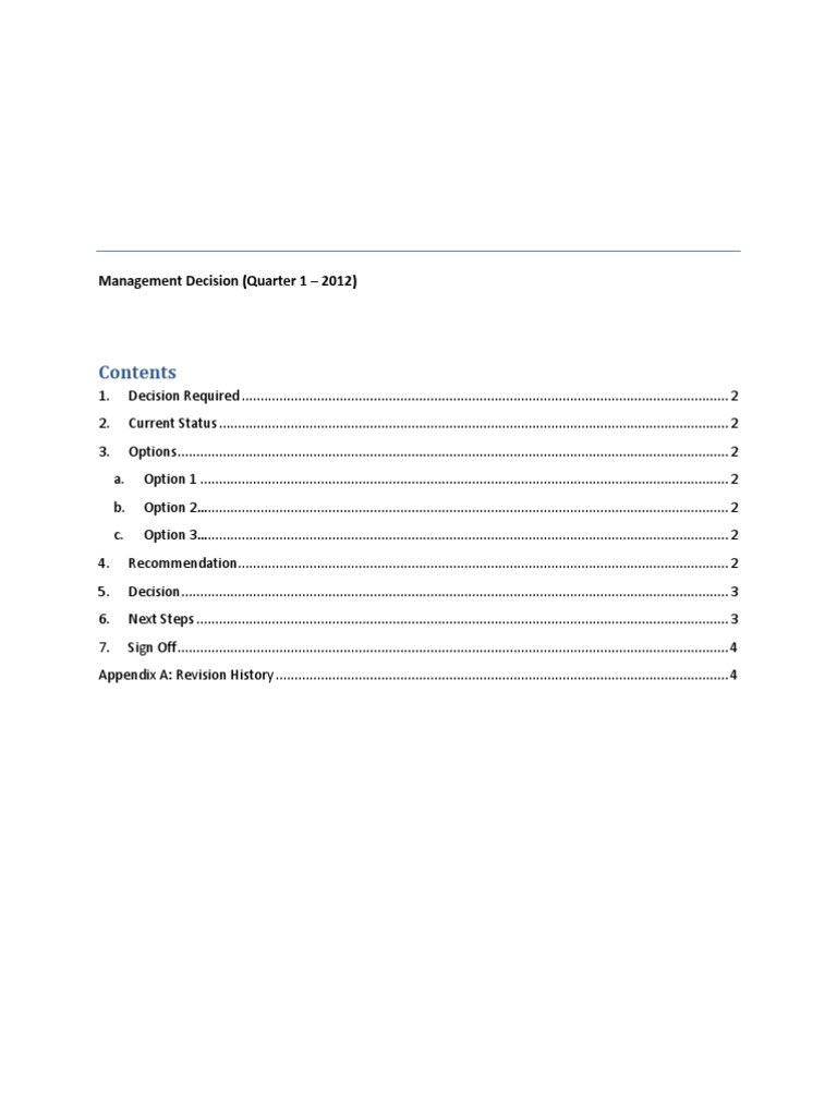 Decision Document Template Decision Making Risk