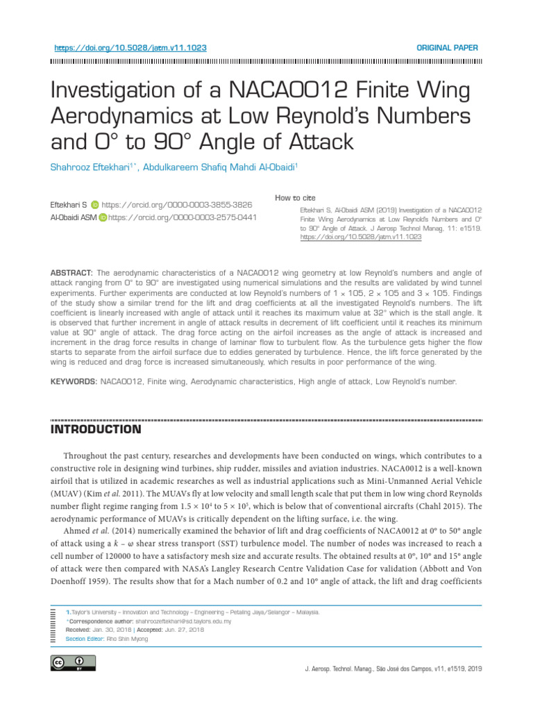 NACA0012 Wing Aerodynamics Study | PDF | Airfoil | Lift (Force)