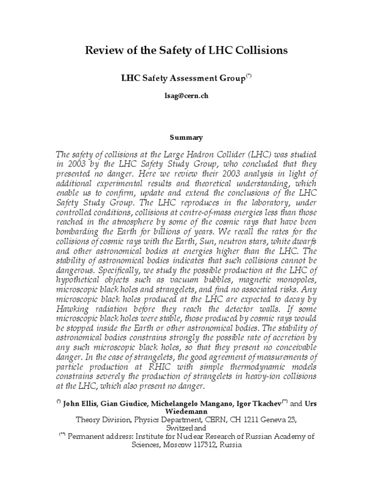 LHC Collision Safety Review and Findings | PDF