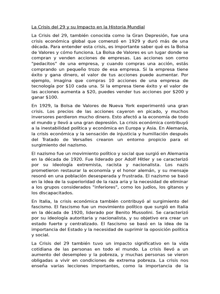 Impacto de la Crisis del 29 en el Mundo | PDF | nazismo | Gran depresion