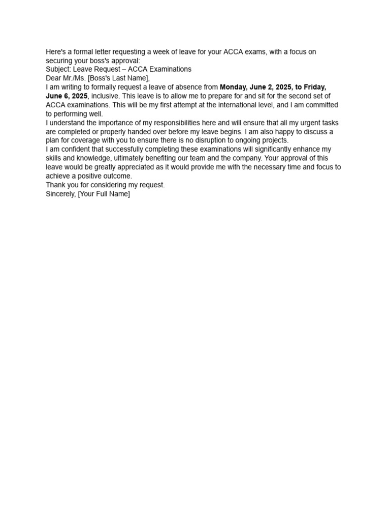Leave Request for ACCA Exams | PDF