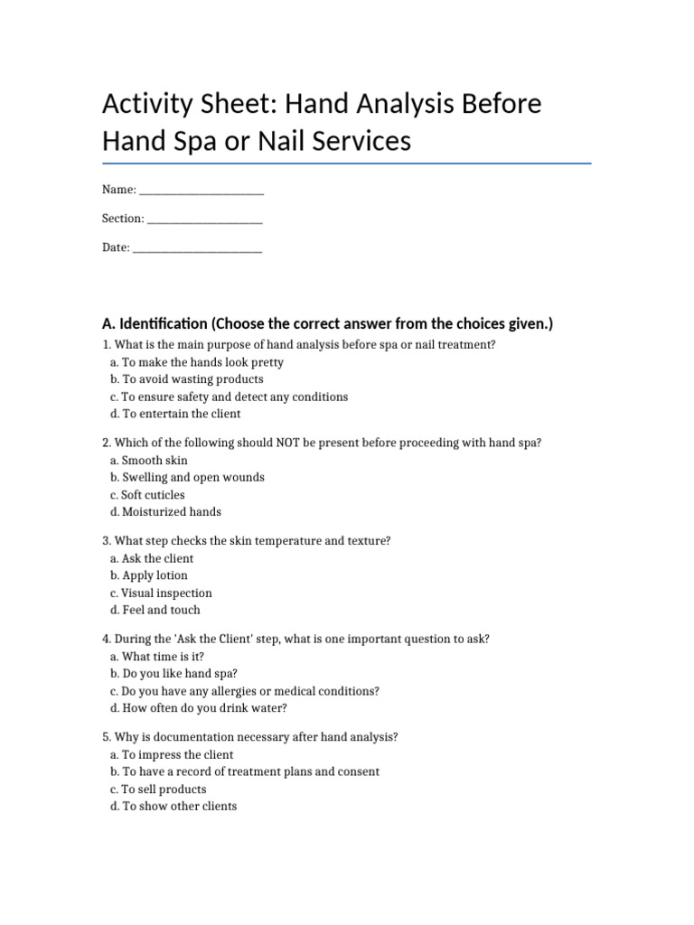 Hand Analysis for Spa Services | PDF