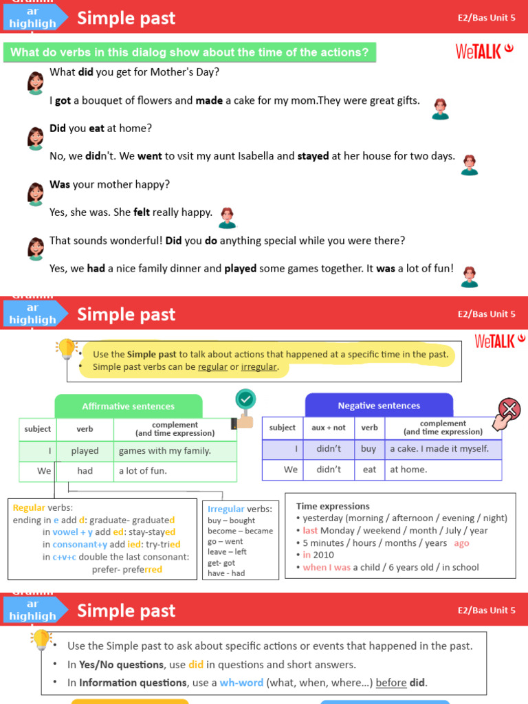 E2 - Bas U5 Simple Past - GrammarHighlight | PDF | Semantic Units ...