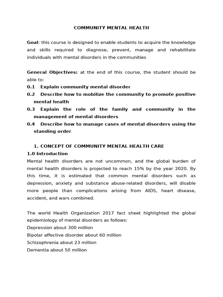 Community Mental Health Course Overview | PDF | Mental Disorder | Major ...