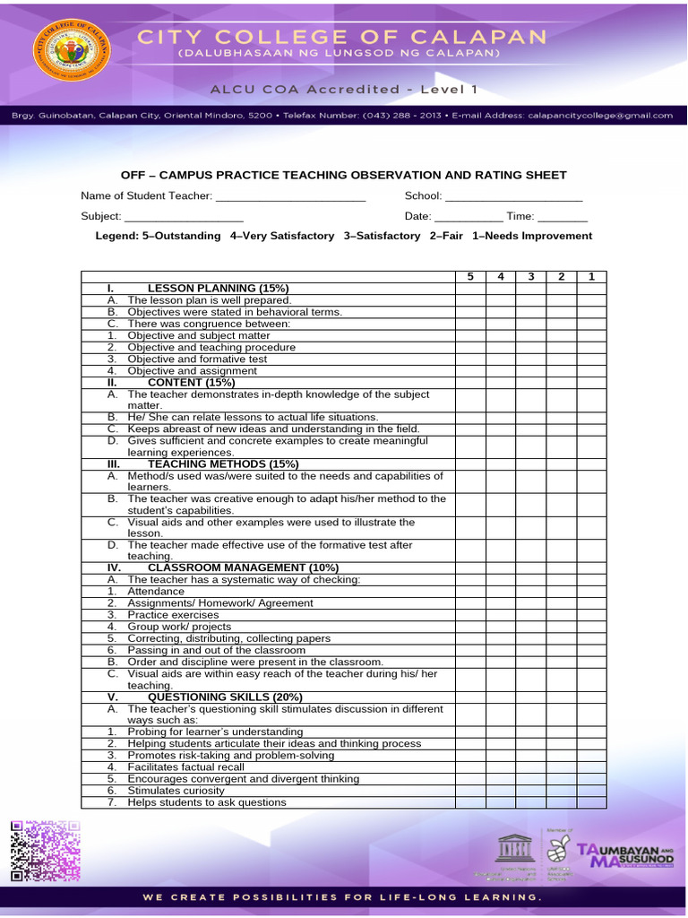 Demo Teaching Observation Sheet | PDF | Teachers | Teaching Method