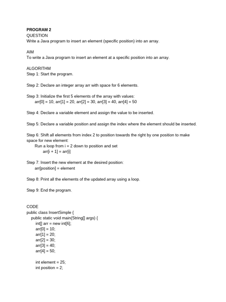 Insert Element in Java Array | PDF