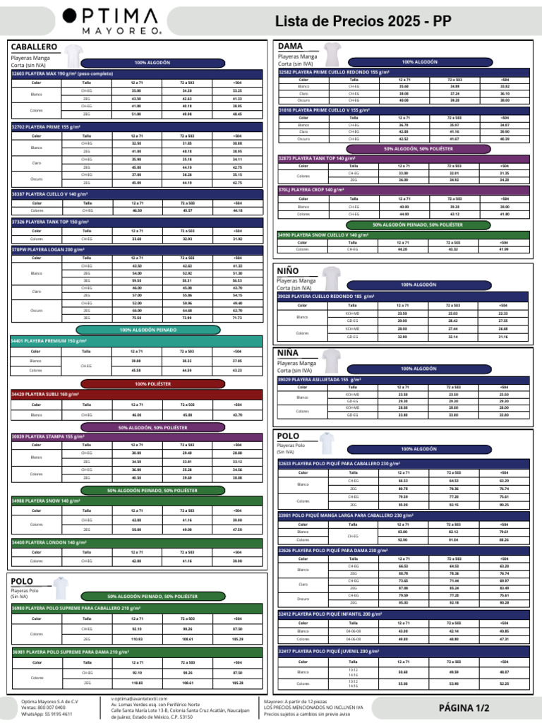 Lista de Precios 2025: Playeras y Ropa | PDF | Pantalones | Ropa