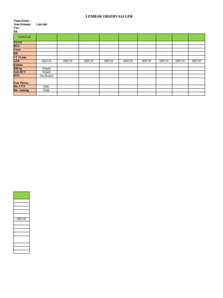 Tabel Observasi GFR Pasien | PDF