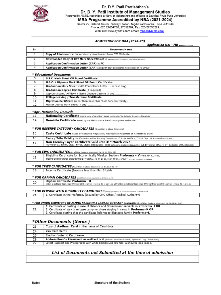 MBA Admission Document Requirements | PDF | Identity Document | Government