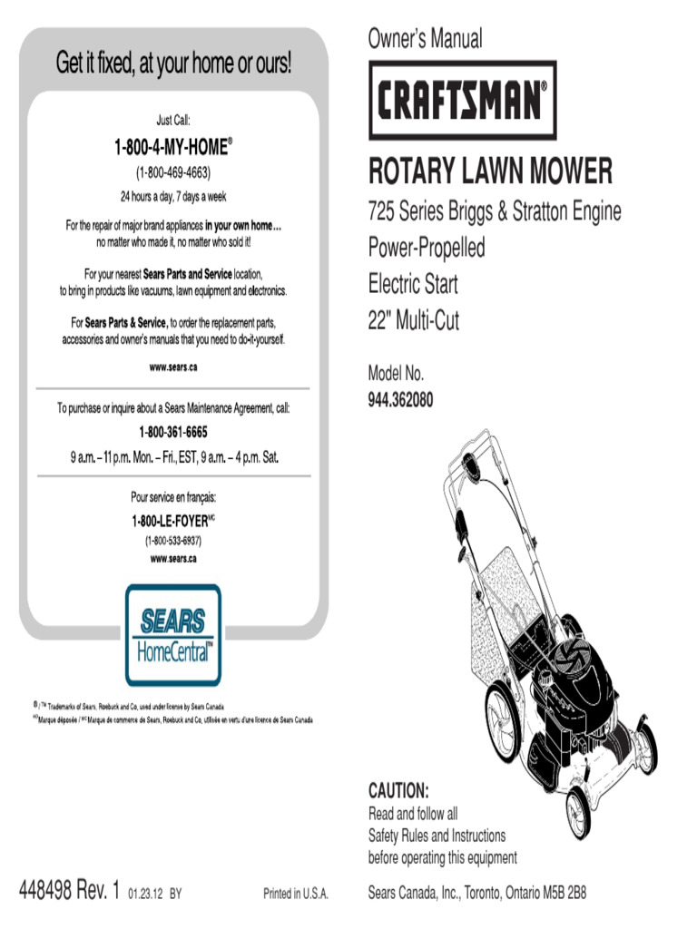 Rotary Lawn Mower Owner's Manual | PDF | Horsepower | Lawn Mower