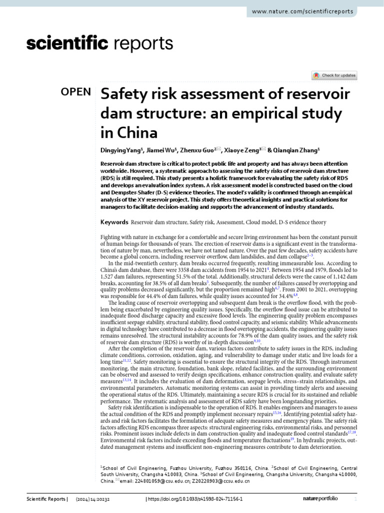 Safety Risk Assessment of Reservoir Dam Structure: An Empirical Study ...