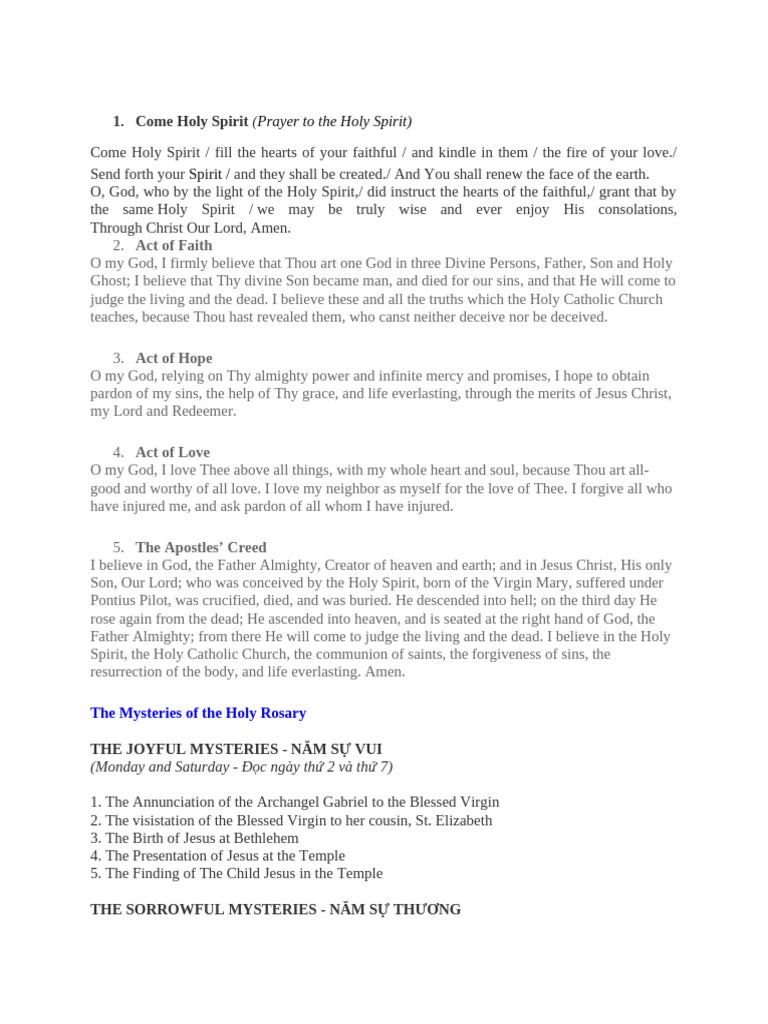 English Prayers and Rosary Mysteries | PDF | God The Father | Rosary