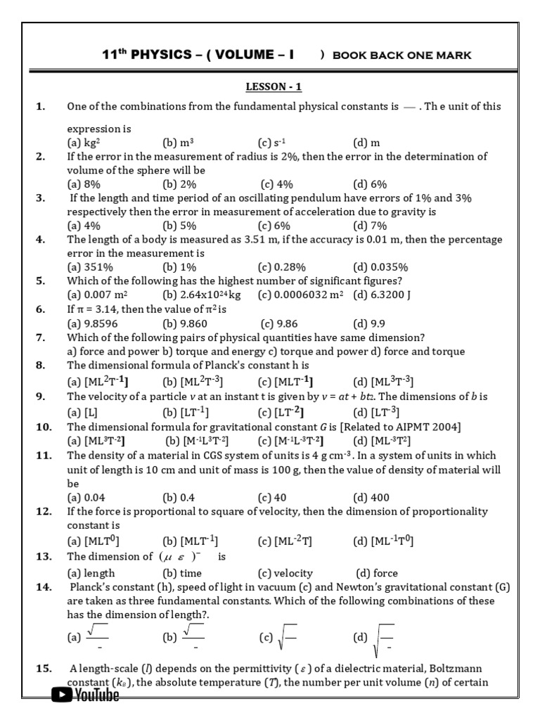 11th Physics Volume I: Key Concepts & Questions | PDF | Gases | Force