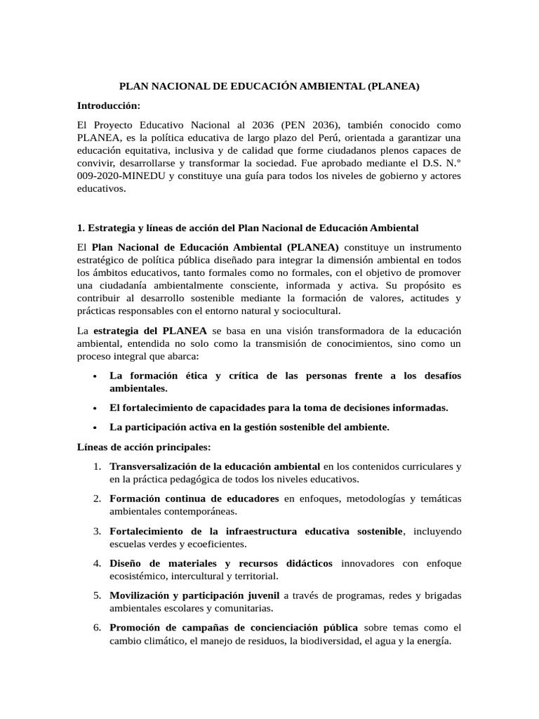 Plan Nacional de Educación Ambiental 2025 | PDF | Sustentabilidad