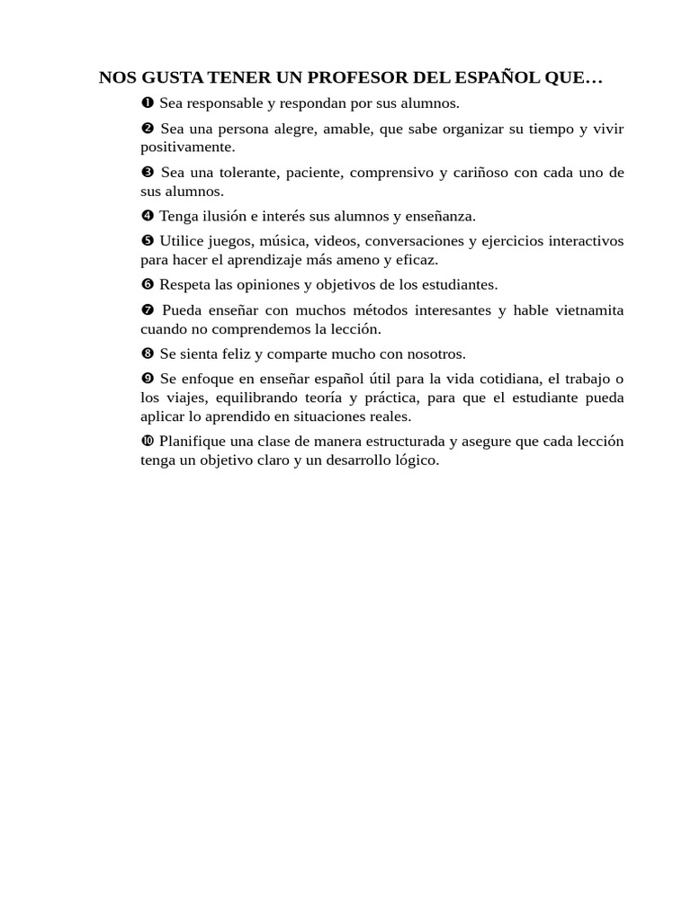 Características del profesor ideal de español | PDF