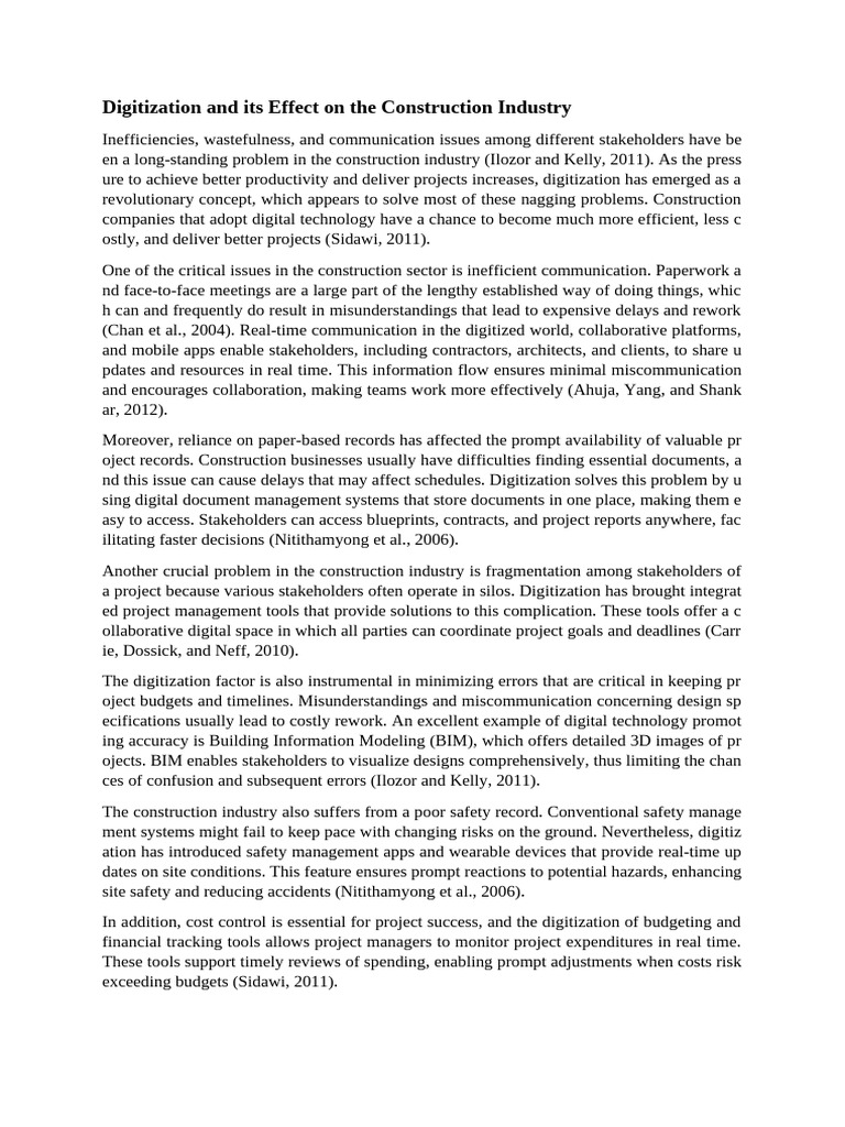 Digitization and Its Effect On The Construction Industry | PDF ...