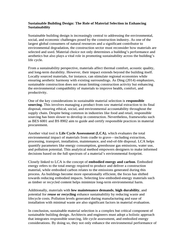 Material Selection for Sustainable Design | PDF | Life Cycle Assessment ...