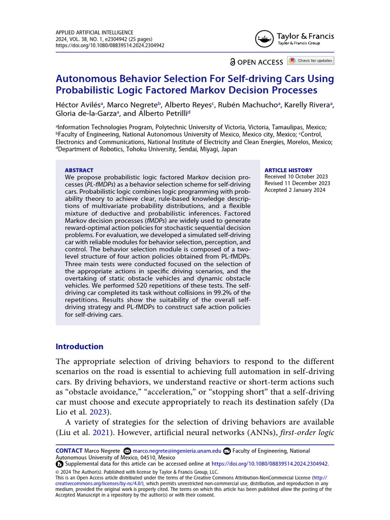 Behavior Selection for Self-Driving Cars | PDF | Probability