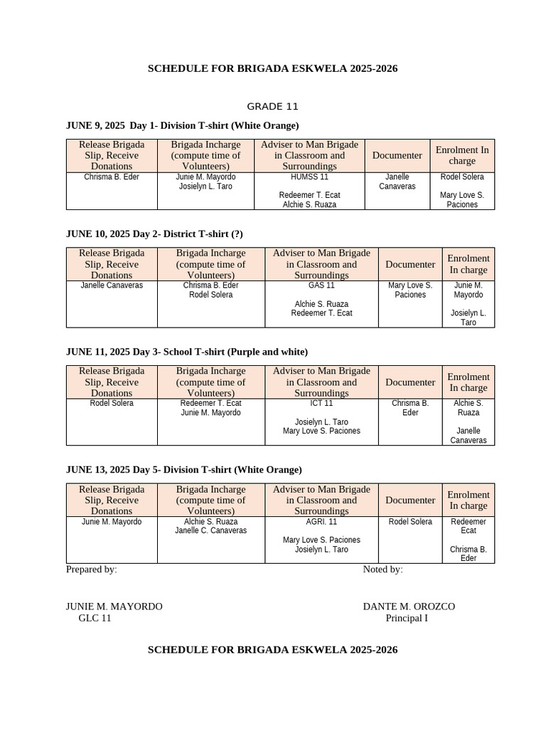 Brigada Eskwela 2025 Schedule | PDF