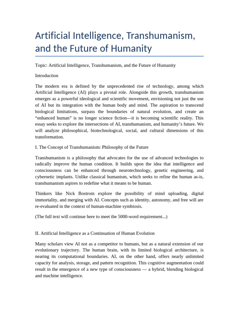 AI and Transhumanism: Shaping Humanity's Future | PDF | Transhumanism ...
