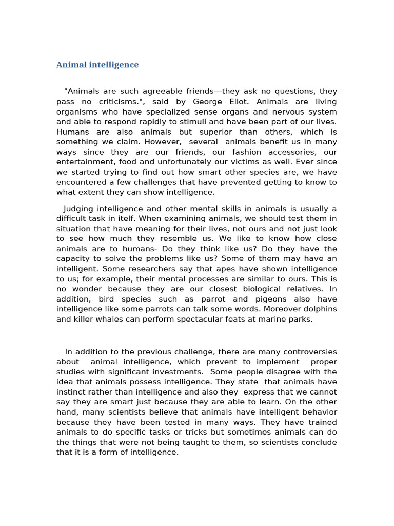 Writing A Summary Animal Intelligence | PDF | Intelligence | Mental ...