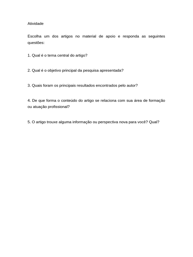 Análise de Artigo Acadêmico: Questões e Resultados | PDF