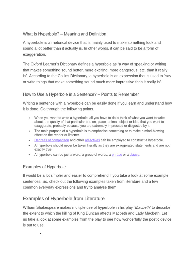 Hyperbole and Examples | PDF | Sentence (Linguistics)