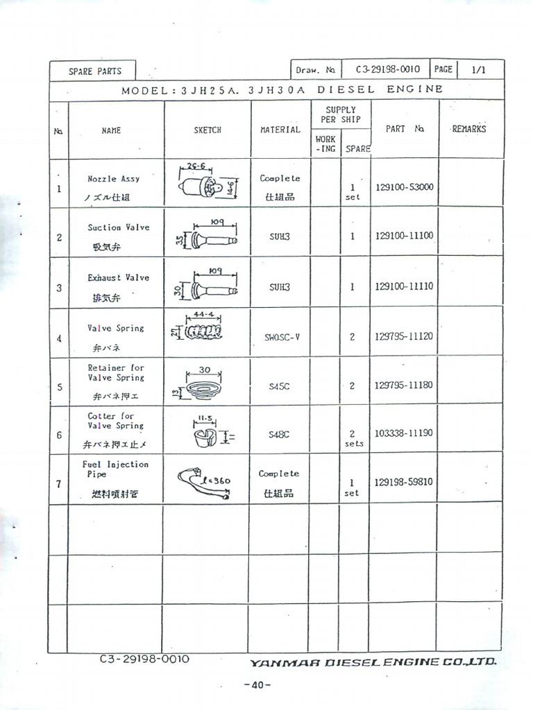 Diesel Engine Spare Parts List | PDF