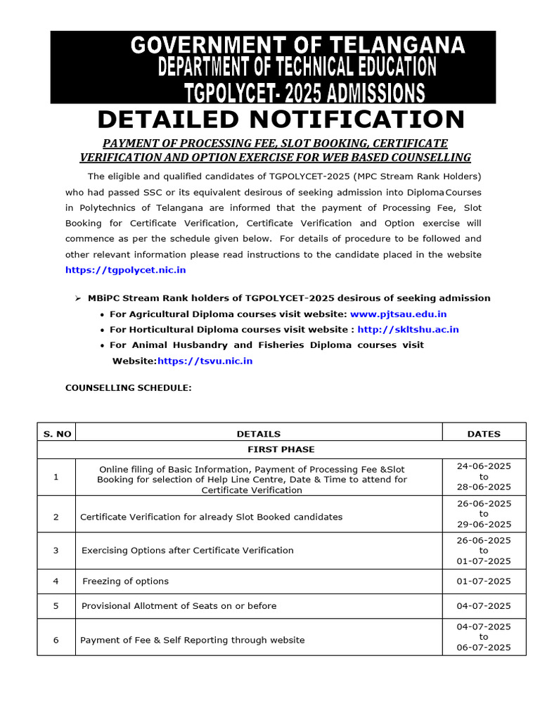 TG Polycet 2025 Detailednotification | PDF | University And College ...