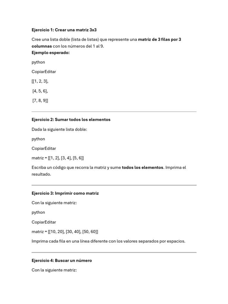 Ejercicios de matrices en Python | PDF
