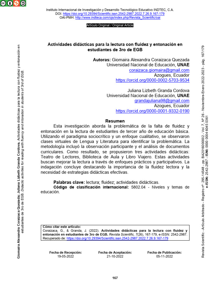Actividades Didácticas para La Lectura Con Fluidez y Entonación en ...
