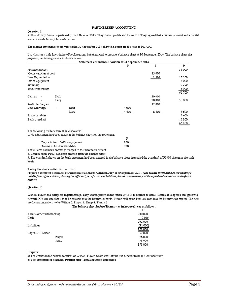 Partnership Accounting Assignment Guide | PDF | Balance Sheet | Income ...