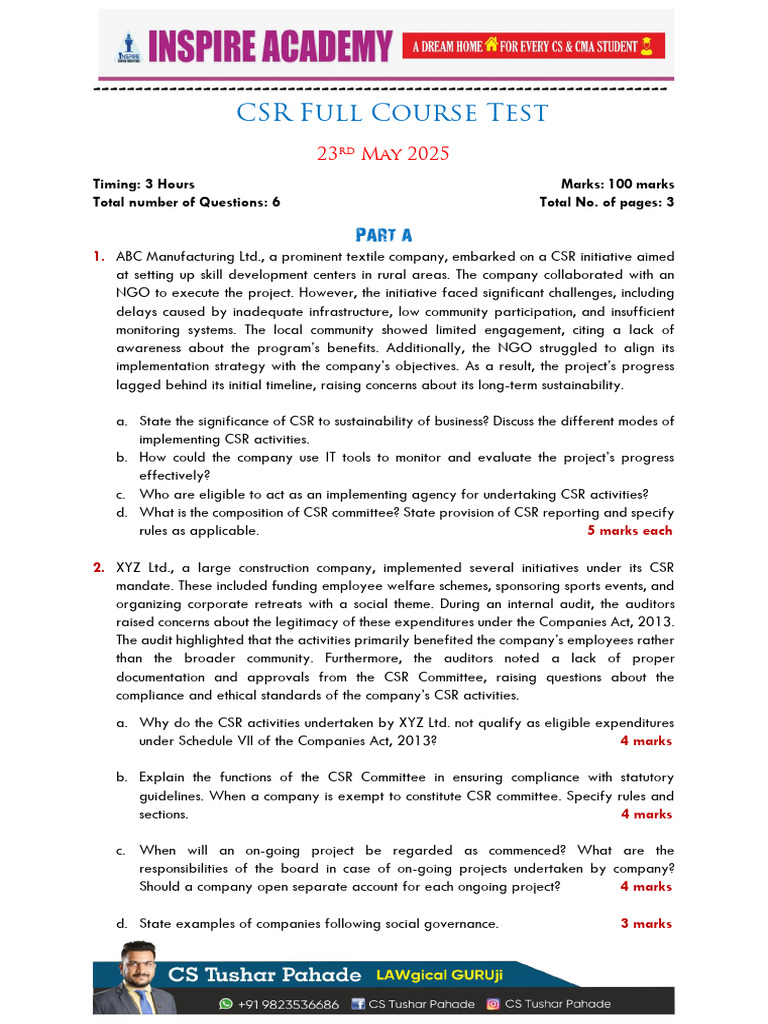 CSR Exam Format and Details 2025 | PDF | Corporate Social ...