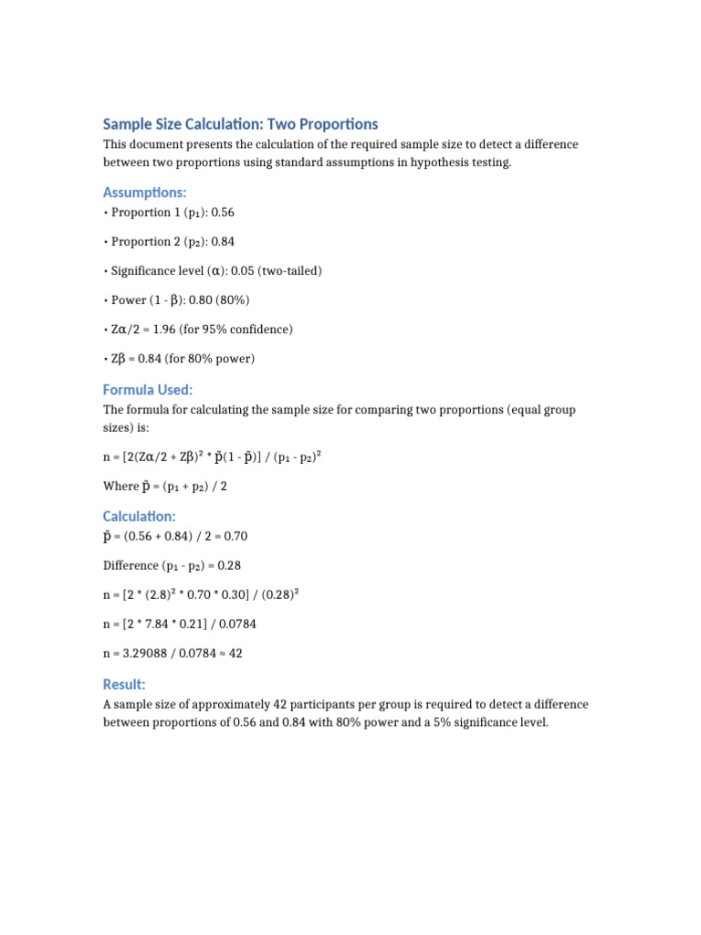 Sample Size Two Proportions | PDF