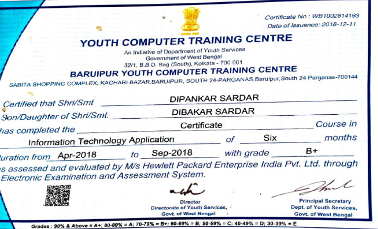 YCTC Certificate for IT Course Completion | PDF