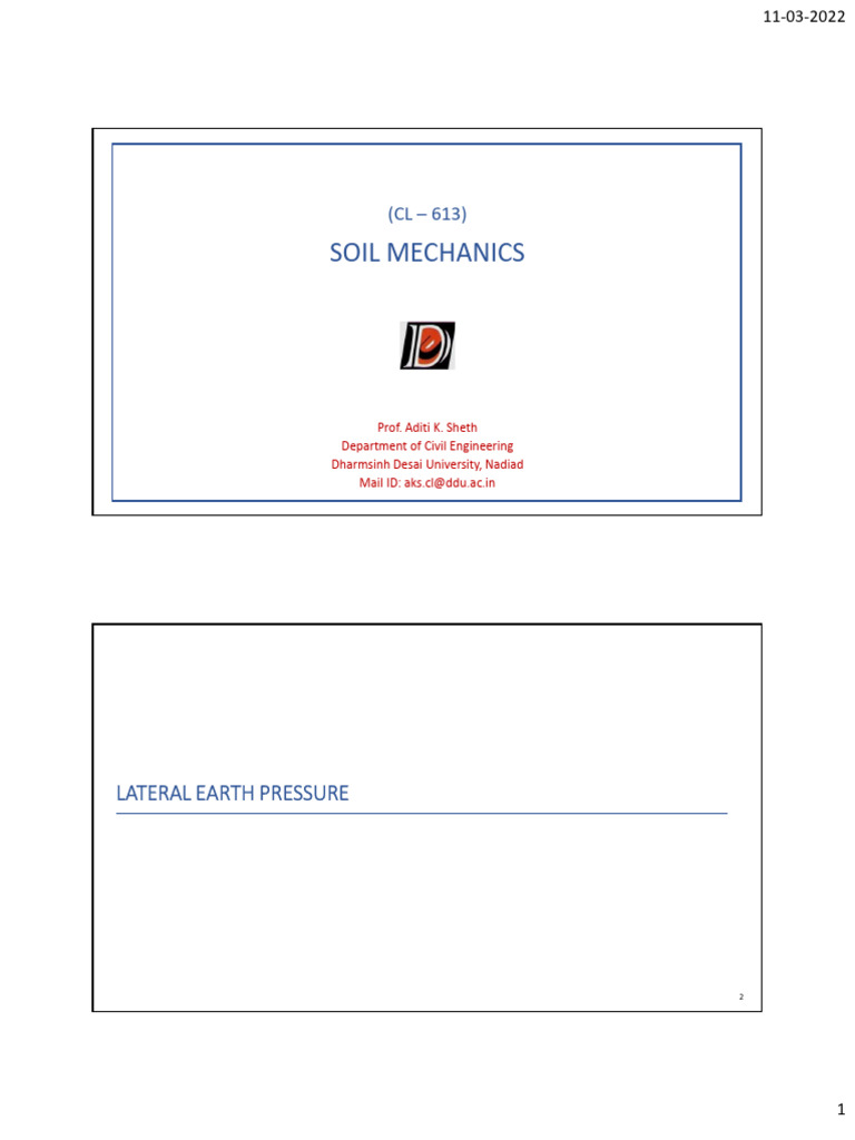 Lateral Earth Pressure Overview | PDF | Physics | Applied And ...