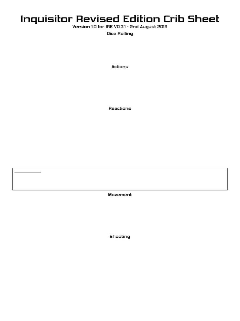 Inquisitor Revised Edition Crib Sheet V-0-3-1 | PDF