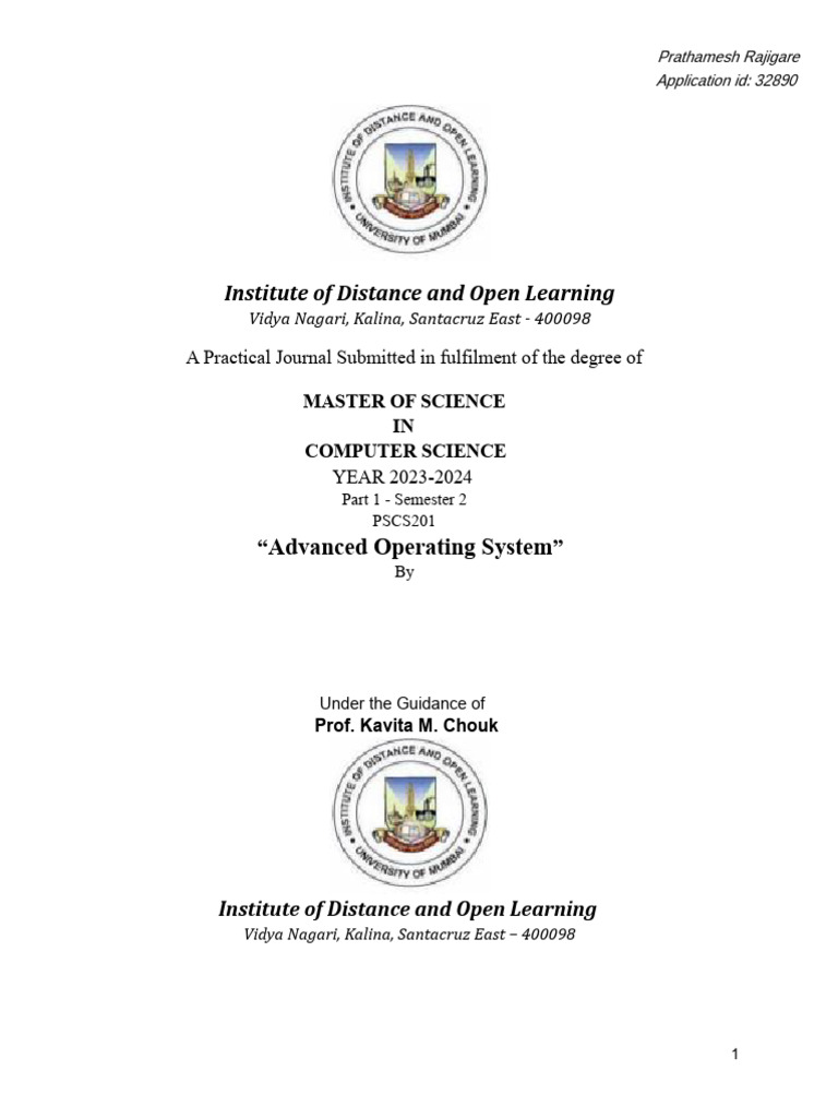 Advanced Operating System Journal | PDF | Operating System Technology ...