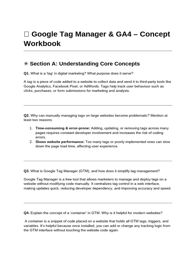 Google Tag Manager & GA4 Essentials Guide | PDF | Software Engineering ...