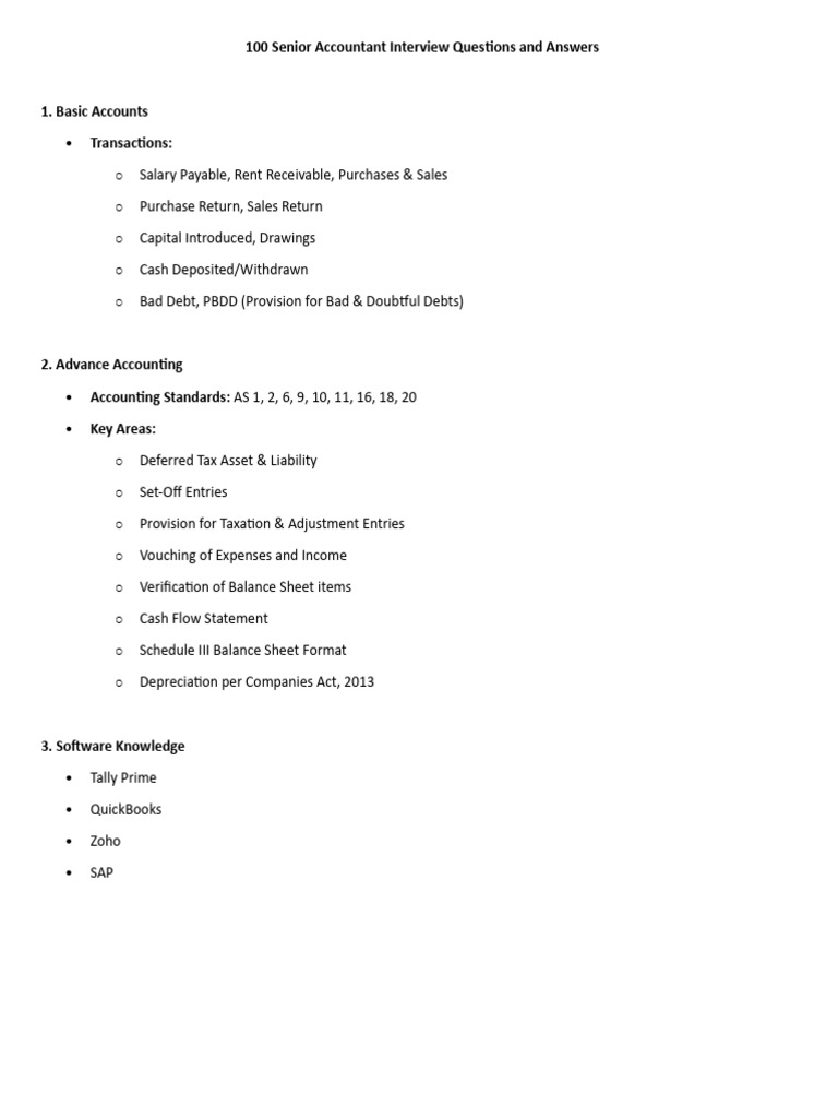 Senior Accountant Interview Q&A Guide | PDF | Taxes | Balance Sheet