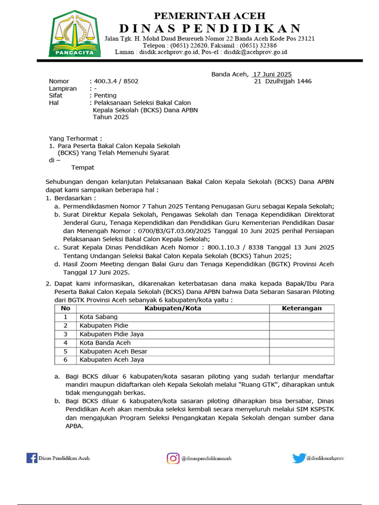 Seleksi Bcks 2025 Di Aceh Pdf
