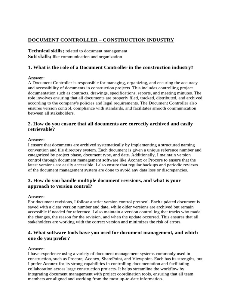 Document Controller Roles in Construction | PDF | Version Control ...