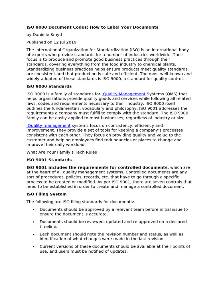 ISO 9000 Document Control Guidelines | PDF | Quality Management ...