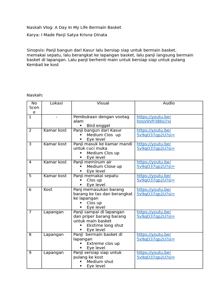 Tugas 2 - Naskah Vlog A Day in My Life 1 | PDF